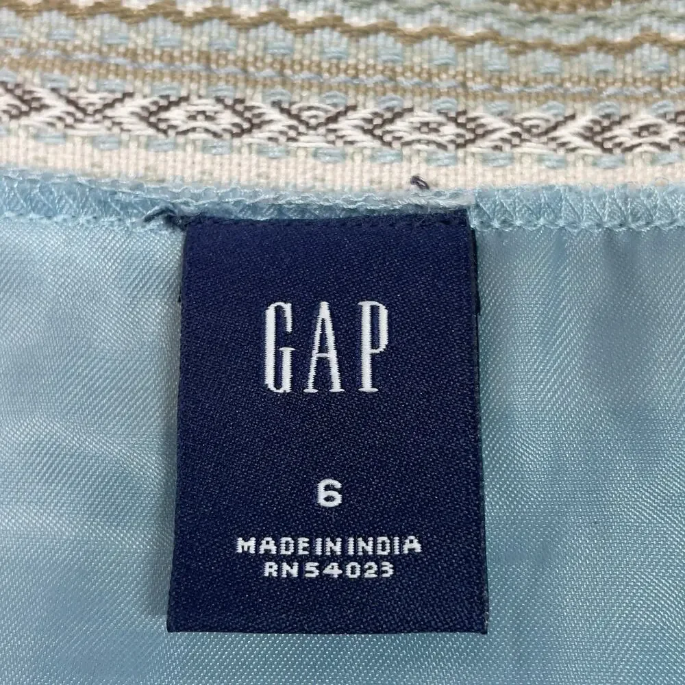 Gap A-Line Wool Blend Blue Geometric Fringe skirt Size 6